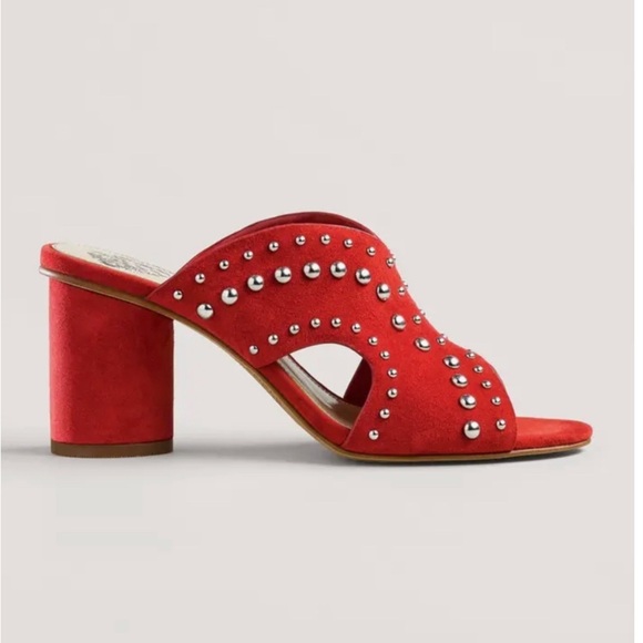 Vince Camuto Red Chunky Heel Mules with Silver Studs - Picture 11 of 11